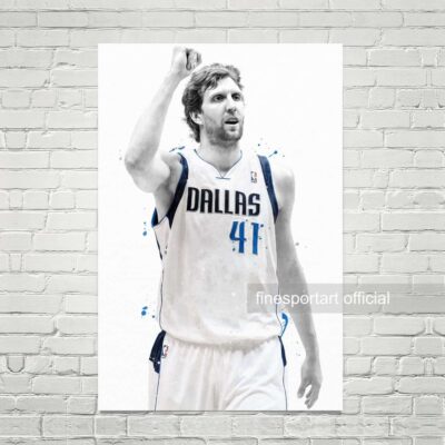 Dirk Nowitzki Dallas Mavericks Poster, Canvas, Basketball Print, Sports Wall Art