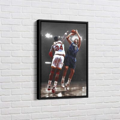 Dirk Nowitzki vs. Hakeem Olajuwon Art Canvas, Famous Basketball Legends, Basketball Artwork, Beater Shot