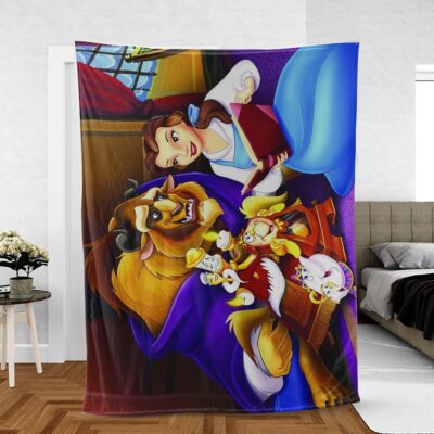 Disney Beauty And The Beast Gift For Fan, Disney Chip Lumiere Cogsworth Beast Belle Comfy Sofa Throw Blanket Gift 1 Disney Chip Lumiere Cogsworth Beast Belle Comfy Sofa Throw Blanket Gift