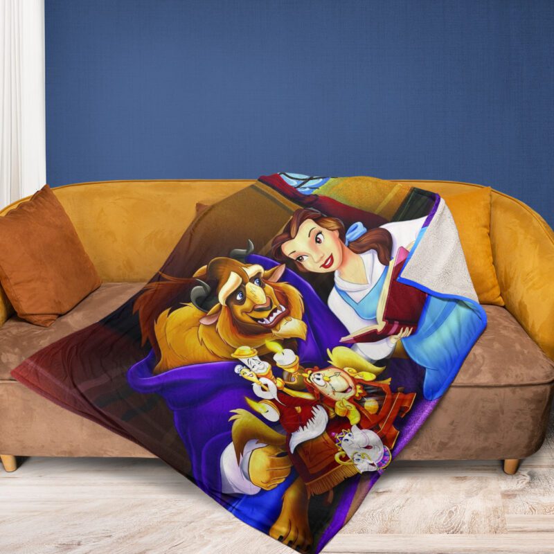 Disney Beauty And The Beast Gift For Fan Disney Chip Lumiere Cogsworth Beast Belle Comfy Sofa Throw Blanket Gift 2