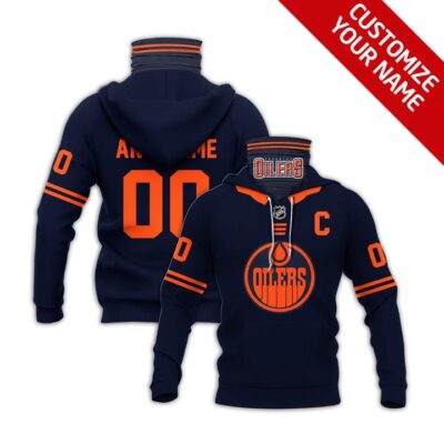 Edmonton Oilers Nhl Ice Hockey Navy Logo Jersey Style Custom Number Name For Oilers Fans Gaiter Hoodie GH0837