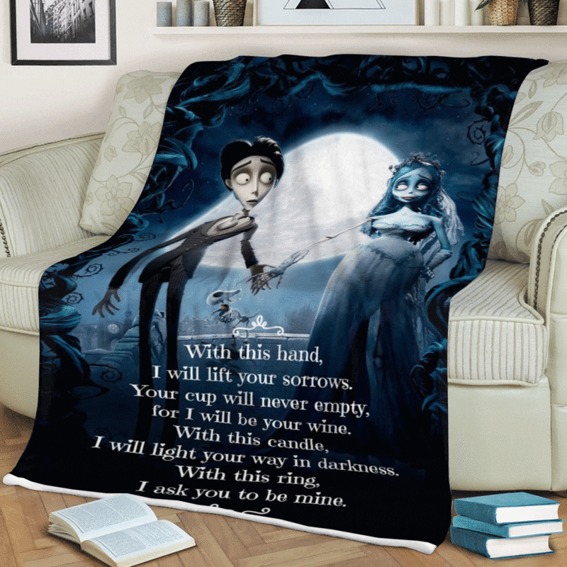 Emily the Corpse Bride and Victor Van Dort Cartoon Gift Lover Comfy Sofa Throw Blanket Gift 1
