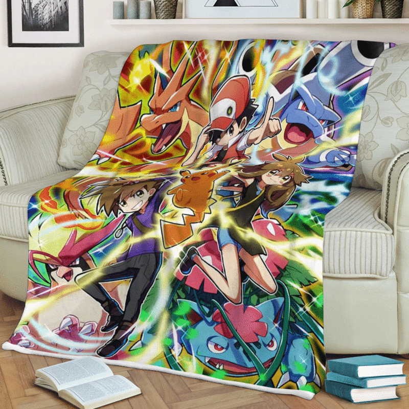 Full Monster Pokemon Evolution TV Cartoon Ver3 Gift Lover Comfy Sofa Throw Blanket Gift 1