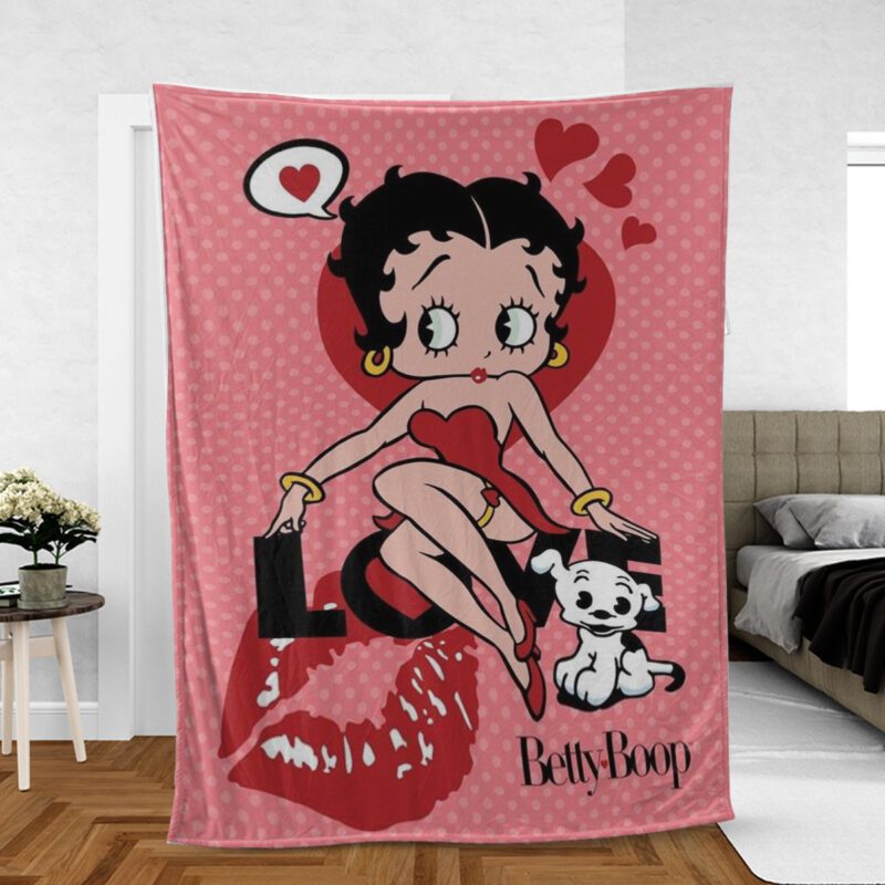 Betty Boop And Dog Love Gift For Fan Comfy Sofa Throw Blanket Gift