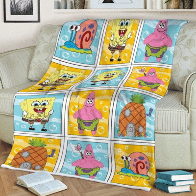 Funny Spongebob With Friend Cartoon Ver3 Gifts LoverSpongebob Gift For Fan Comfy Sofa Throw Blanket Gift 2