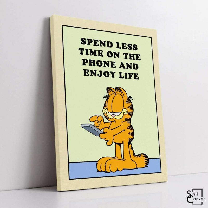 Garfield Canvas Art Spend Less Time Kids Cartoon Educational Cat Comic Framed Canvas Wall Art Poster Print 1