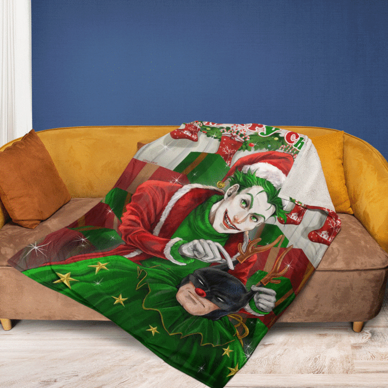 Happy Holiday Joker and Batman DC Comics Christmas Batman Dark Gift For Fan Comfy Sofa Throw Blanket Gift 2