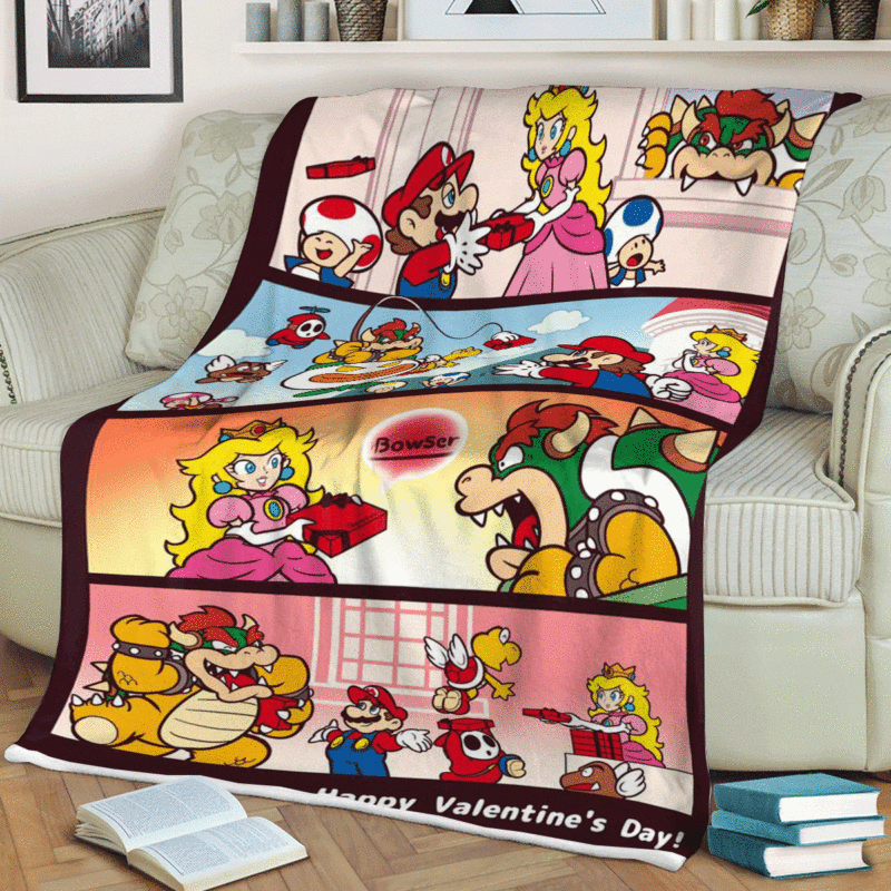 Happy Valentines Day Super Mario Lucky Game Ver2 Gift Lover Comfy Sofa Throw Blanket Gift 1