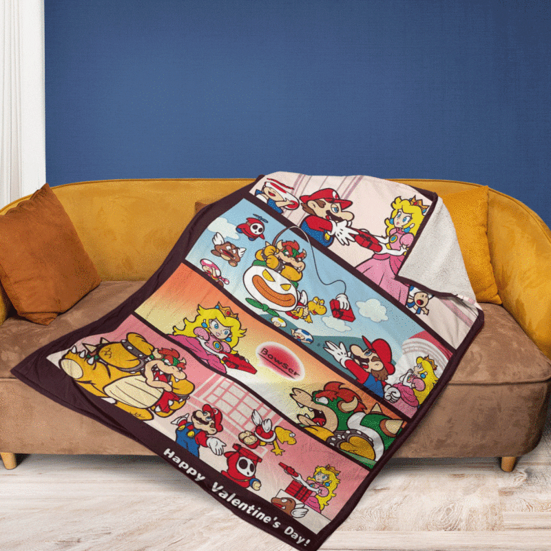 Happy Valentines Day Super Mario Lucky Game Ver2 Gift Lover Comfy Sofa Throw Blanket Gift 2