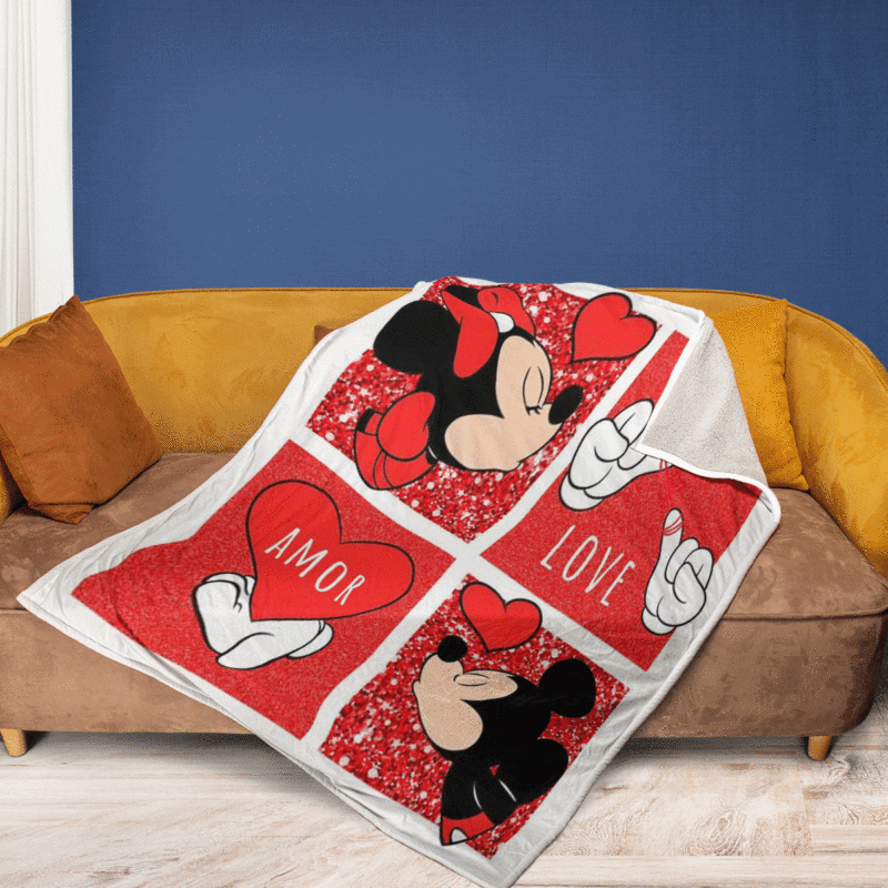 Happy Valentines Day Sweet Love Of Mickey Couple Cartoon Disney Gift Lover Comfy Sofa Throw Blanket Gift 1
