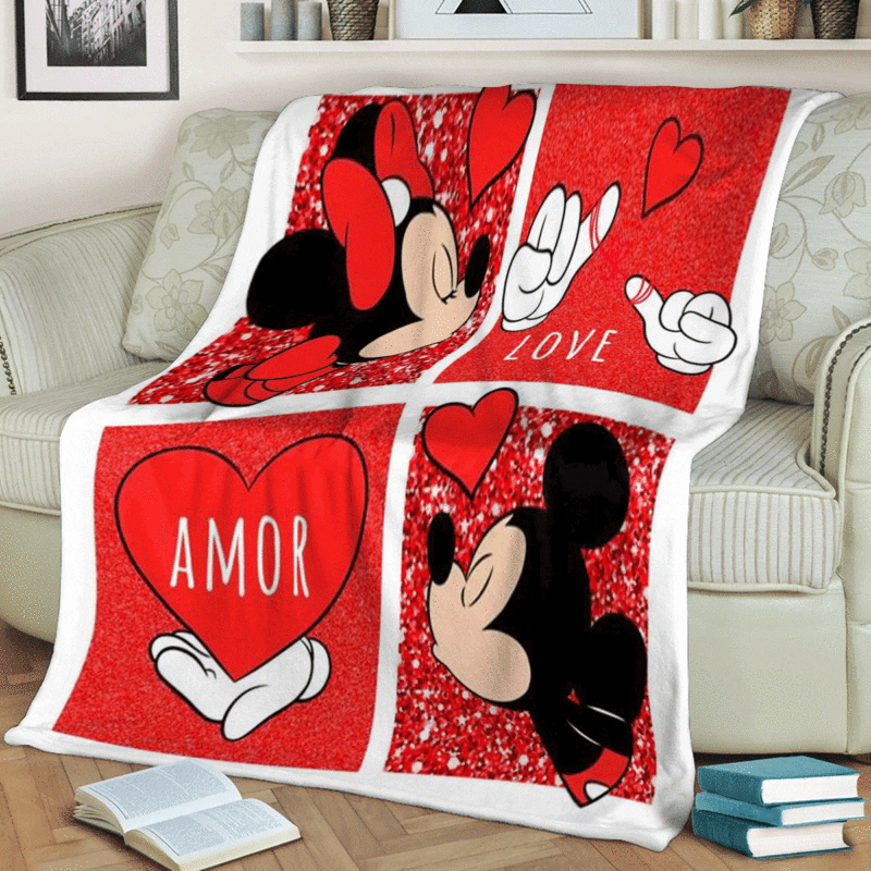 Happy Valentines Day Sweet Love Of Mickey Couple Cartoon Disney Gift Lover Comfy Sofa Throw Blanket Gift 2