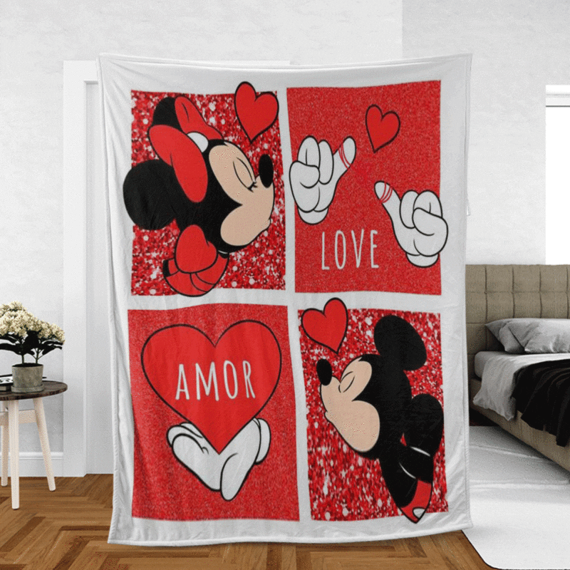 Happy Valentine's Day Sweet Love Of Mickey Couple Cartoon Disney Gift Lover Comfy Sofa Throw Blanket Gift
