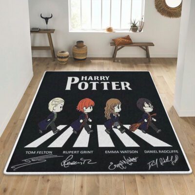 Harry Potter Area Rug Living Room, Harry Potter Chibi Felton Grint Watson Radcliffe Abbey Road Signatures Rug Floor Decor
