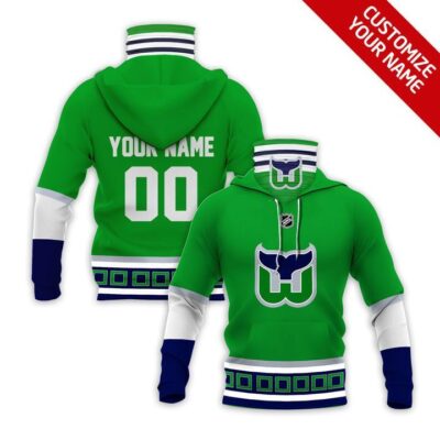 Hartford Whalers #00 Any Name Nhl Team Green Jersey Style Custom Number Name For Hartford Whalers Fans Gaiter Hoodie GH0408