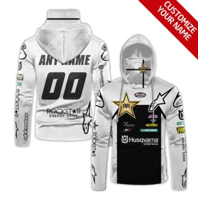 Husqvarna Racing Team #00 Any Name Rockstar White Racing Suit Style Custom Number Name For Husqvarna Racing Team Fans Gaiter Hoodie GH0266