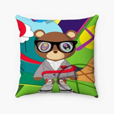 Kanye West Bear Kaws Paws Custom Pillow Case Spun Polyester Suede Square Pillow Cover
