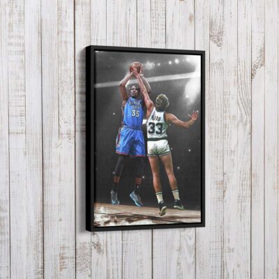 Kevin Durant vs. Larry Bird Artwork, Wall Canvas Decor, Brooklyn Nets vs. Boston Celtics Basketball