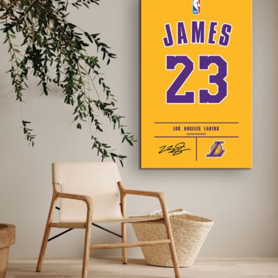 LeBron James Jersey Canvas Print Wall Art, Los Angeles Lakers, NBA Poster 2 NBA Poster