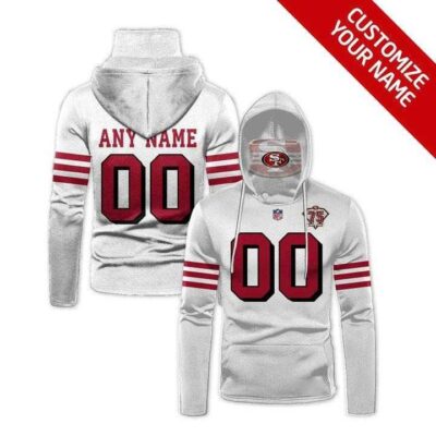 San Francisco 49Ers Nfl American Football Team Logo White Jersey Style Custom Number Name For 49Ers Fans Gaiter Hoodie GH0190