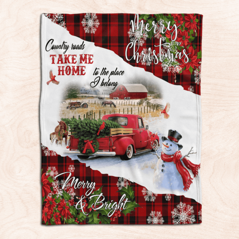 Merry Christmas Country road take me home Comfy Sofa Throw Blanket Gift 1
