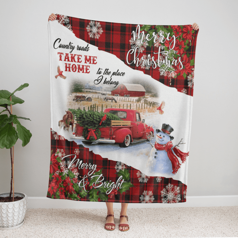 Merry Christmas Country road take me home Comfy Sofa Throw Blanket Gift 2