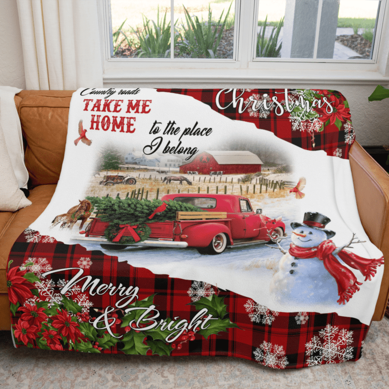 Merry Christmas Country road take me home Comfy Sofa Throw Blanket Gift