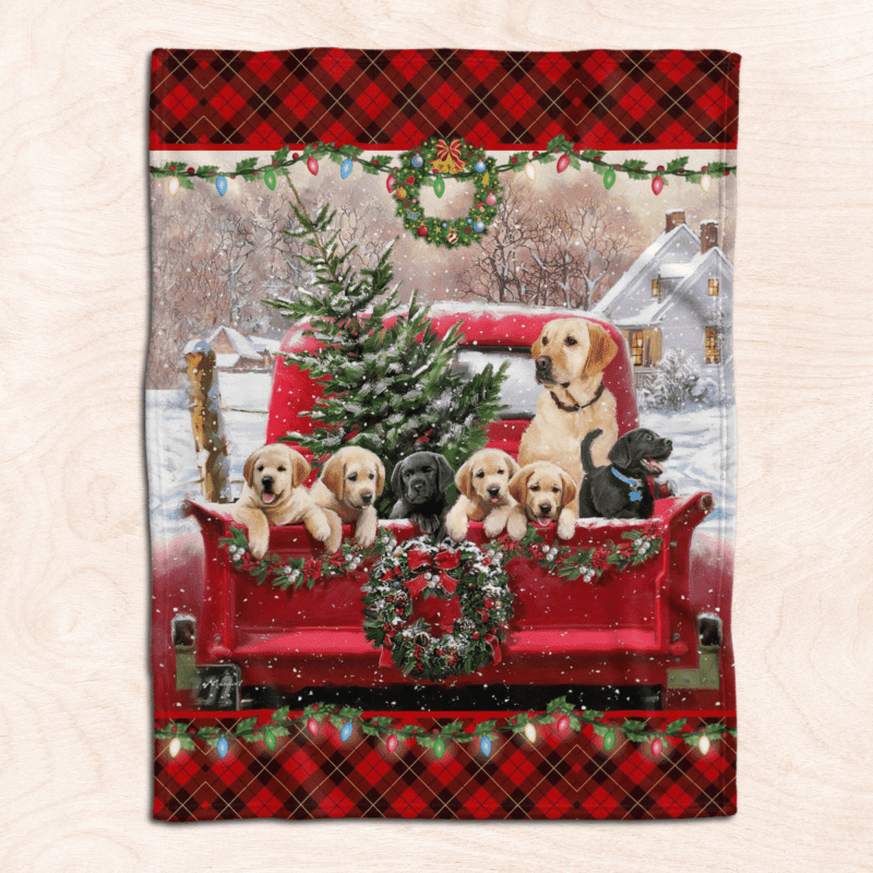 Merry Christmas dog in red truck Comfy Sofa Throw Blanket Gift 1