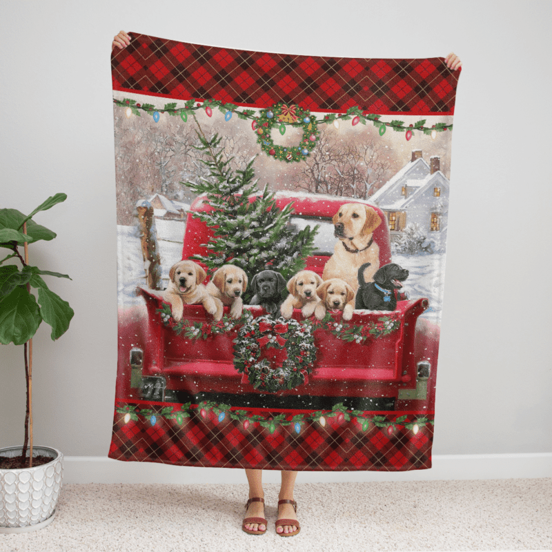 Merry Christmas dog in red truck Comfy Sofa Throw Blanket Gift 2