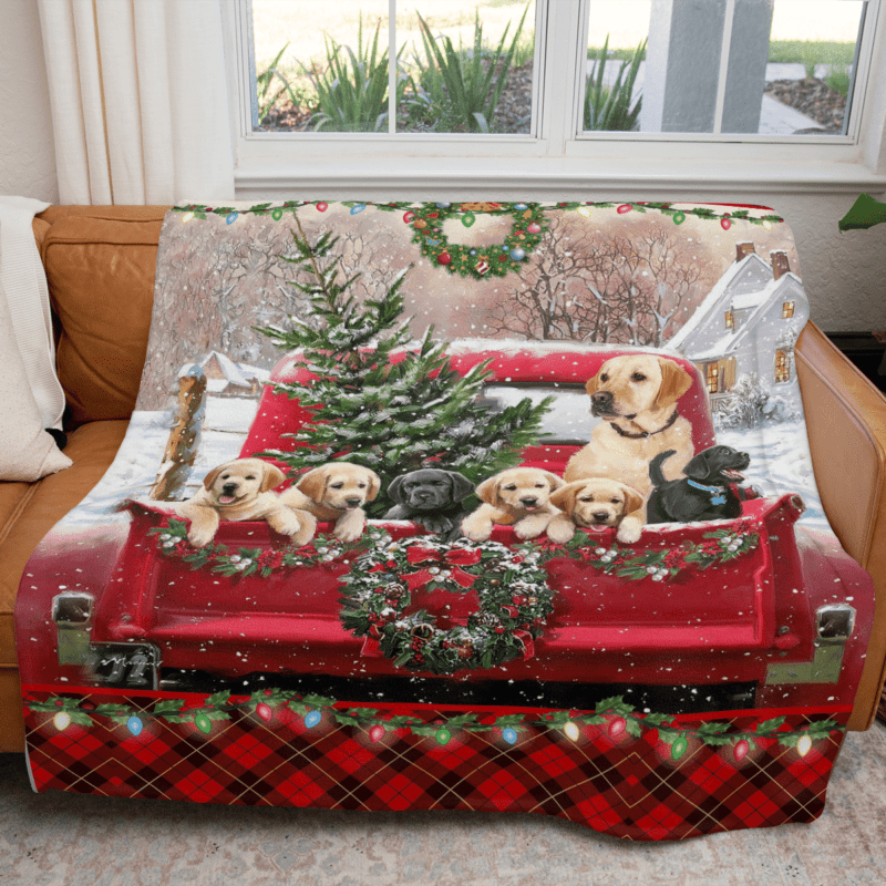 Merry Christmas dog in red truck Comfy Sofa Throw Blanket Gift