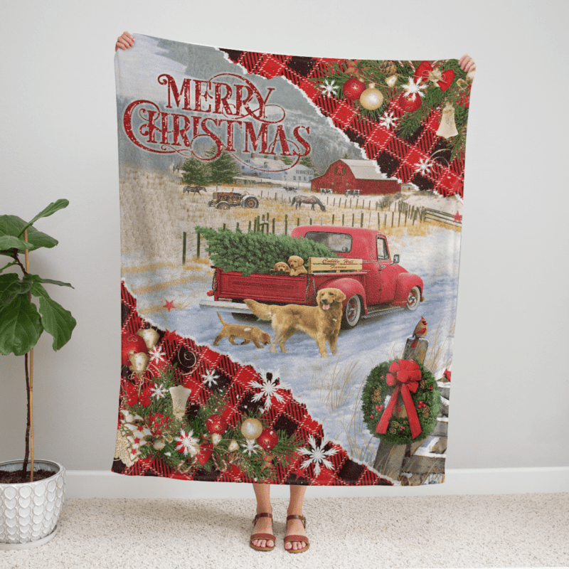 Merry Christmas red truck Comfy Sofa Throw Blanket Gift 1