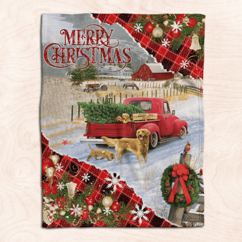Merry Christmas red truck Comfy Sofa Throw Blanket Gift 2