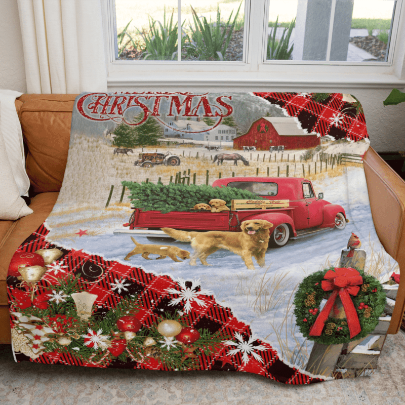 Merry Christmas red truck Comfy Sofa Throw Blanket Gift