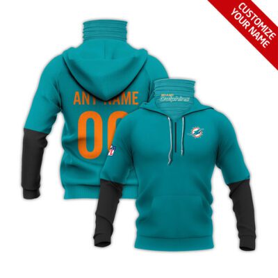 Miami Dolphins #00 Nfl Team Teal Jersey Style Custom Number Name For Miami Dolphins Fans Gaiter Hoodie GH0914