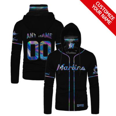 Miami Marlins #00 3D Personalized Black Jersey Style Custom Number Name For Marlins Fans Gaiter Hoodie GH0744