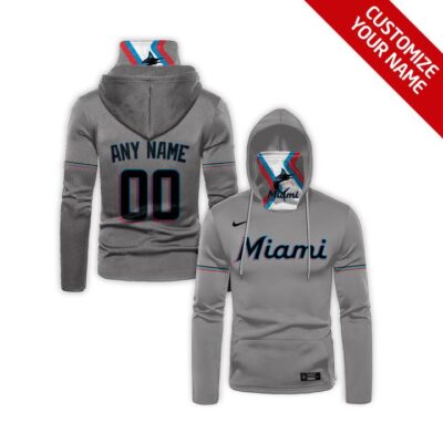 Miami Marlins #00 Mlb Team Grey Jersey Style Custom Number Name For Miami Marlins Fans Gaiter Hoodie GH0821