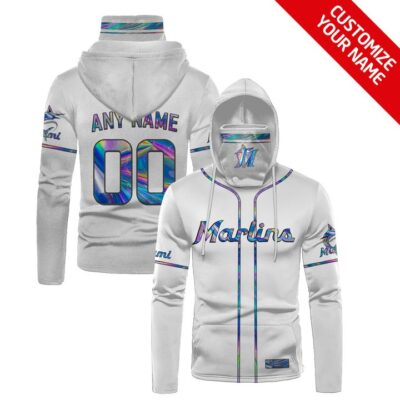 Miami Marlins Baseball Team Mlb White Personalized Number Name Gift For Marlins Fans Gaiter Hoodie GH0759