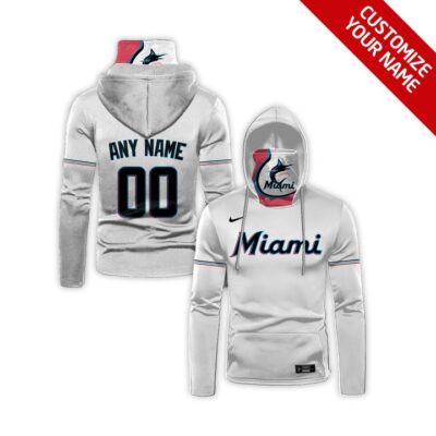 Miami Marlins Mlb Baseball Team Logo White Jersey Style Custom Number Name For Marlins Fans Gaiter Hoodie GH0891