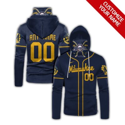 Milwaukee Brewers #00 3D Personalized Navy Blue Jersey Style Custom Number Name For Brewers Fans Gaiter Hoodie GH0182