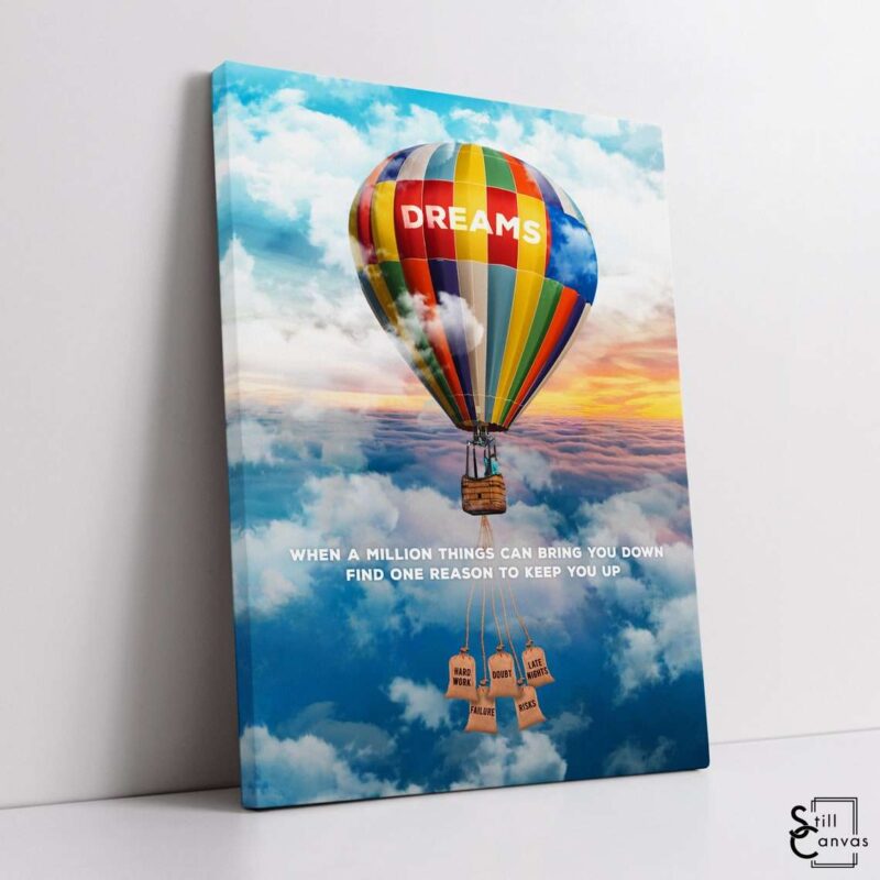 Motivational Canvas Art Dreams Hot Air Balloon Sky Quote Inspirational Wall Art Framed Canvas Poster Print 1