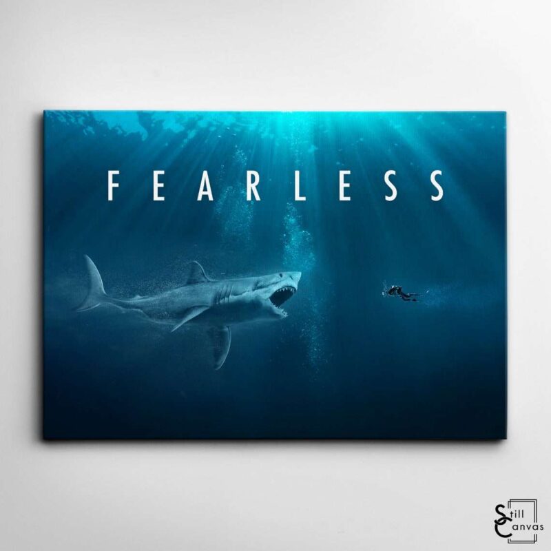 Motivational Canvas Art Fearless Scuba Diver Shark Quote Inspirational Framed Canvas Wall Art Poster Print 2