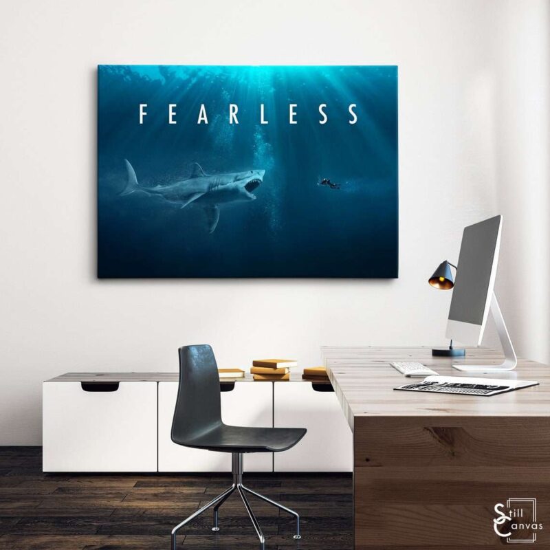 Motivational Canvas Art Fearless Scuba Diver Shark Quote Inspirational Framed Canvas Wall Art Poster Print 3