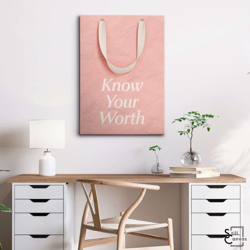 Motivational Canvas Art - "Know Your Worth" Pink Inspirational Women Wall Art Framed Canvas Poster Print
