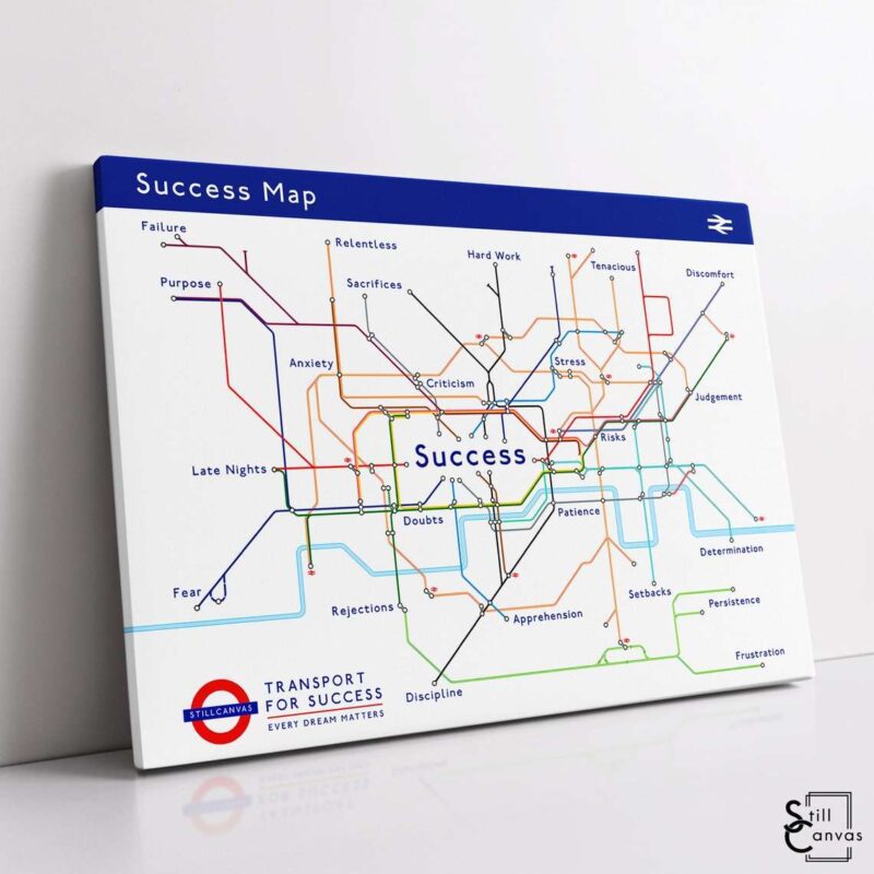 Motivational Canvas Art London Underground Success Map Quote Inspirational Wall Art Framed Canvas Poster Print 1