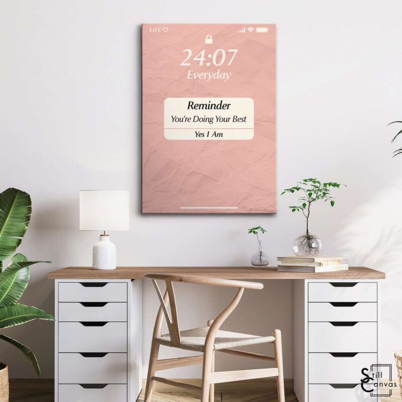 Motivational Canvas Art - "You're Doing Your Best" Pink Inspirational Women Wall Art Framed Canvas Poster Print