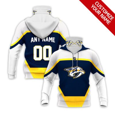 Nashville Predators Nhl Ice Hockey Team Logo Navy White Jersey Style Custom Number Name For Predators Fans Gaiter Hoodie GH0472