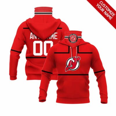 New Jersey Devils Nhl Ice Hockey Team Logo Red Jersey Style Custom Number Name For Devils Fans Gaiter Hoodie GH0501