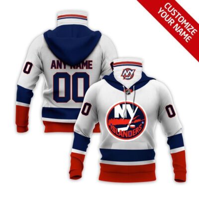 New York Islanders Nhl Ice Hockey Team Logo White Jersey Style Custom Number Name For Islanders Fans Gaiter Hoodie GH0409