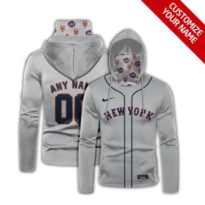 New York Mets Mlb Baseball Team Logo Grey Jersey Style Custom Number Name For Mets Fans Gaiter Hoodie GH0776