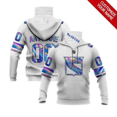 New York Rangers Nhl Team Personalized Number Name White Jersey Style Gift For Hockey And Rangers Fans Gaiter Hoodie GH0548
