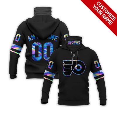 Philadelphia Flyers #00 Any Name Nhl Team Iridescent Black Jersey Style Custom Number Name For Philadelphia Flyers Fans Gaiter Hoodie GH0634
